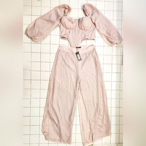 Boohoo Blush Pink Puff Sleeve Jumpsuit
